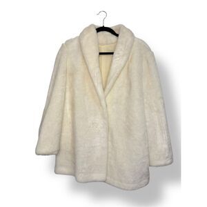 Vintage Faux Fur Coat Women’s Large (12) Cream Made in USA